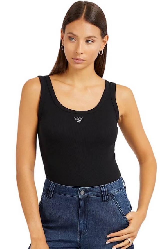 GUESS TRIANGLE BLING RIB TANK ΤΟΠ ΓΥΝΑΙΚΕΙΟ BLACK