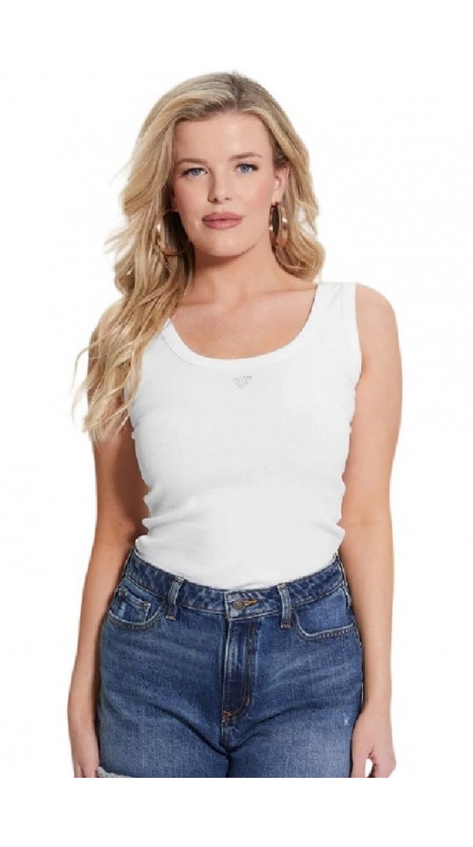 GUESS SL TRIANGLE BLING RIB TANK ΤΟΠ  ΓΥΝΑΙΚΕΙΟ WHITE