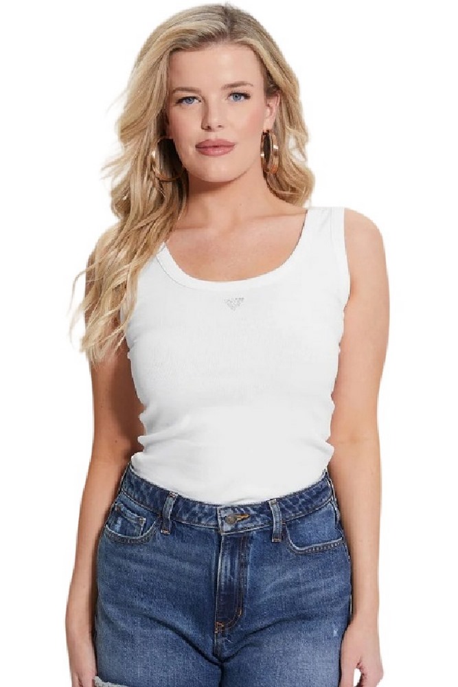 GUESS SL TRIANGLE BLING RIB TANK ΤΟΠ ΜΠΛΟΥΖΑ ΓΥΝΑΙΚΕΙΑ WHITE