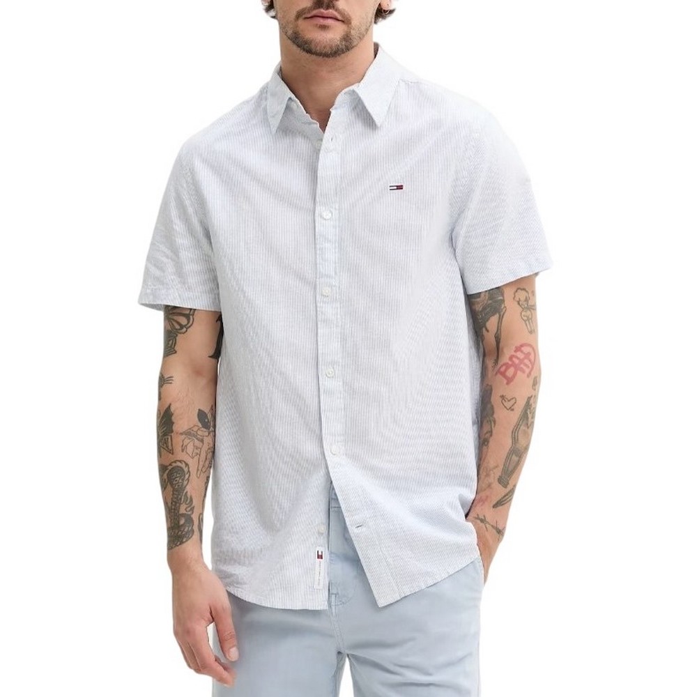 TOMMY JEANS  REG LINEN BLEND STP SS SHIRT ΠΟΥΚΑΜΙΣΟ ΑΝΔΡΙΚΟ BLUE