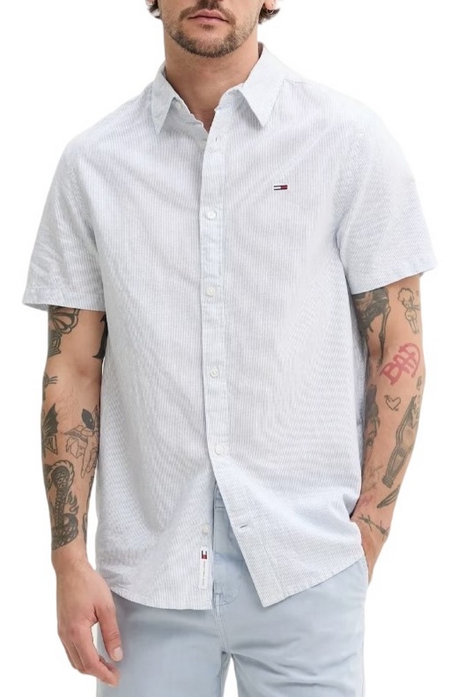 TOMMY JEANS  REG LINEN BLEND STP SS SHIRT ΠΟΥΚΑΜΙΣΟ ΑΝΔΡΙΚΟ BLUE