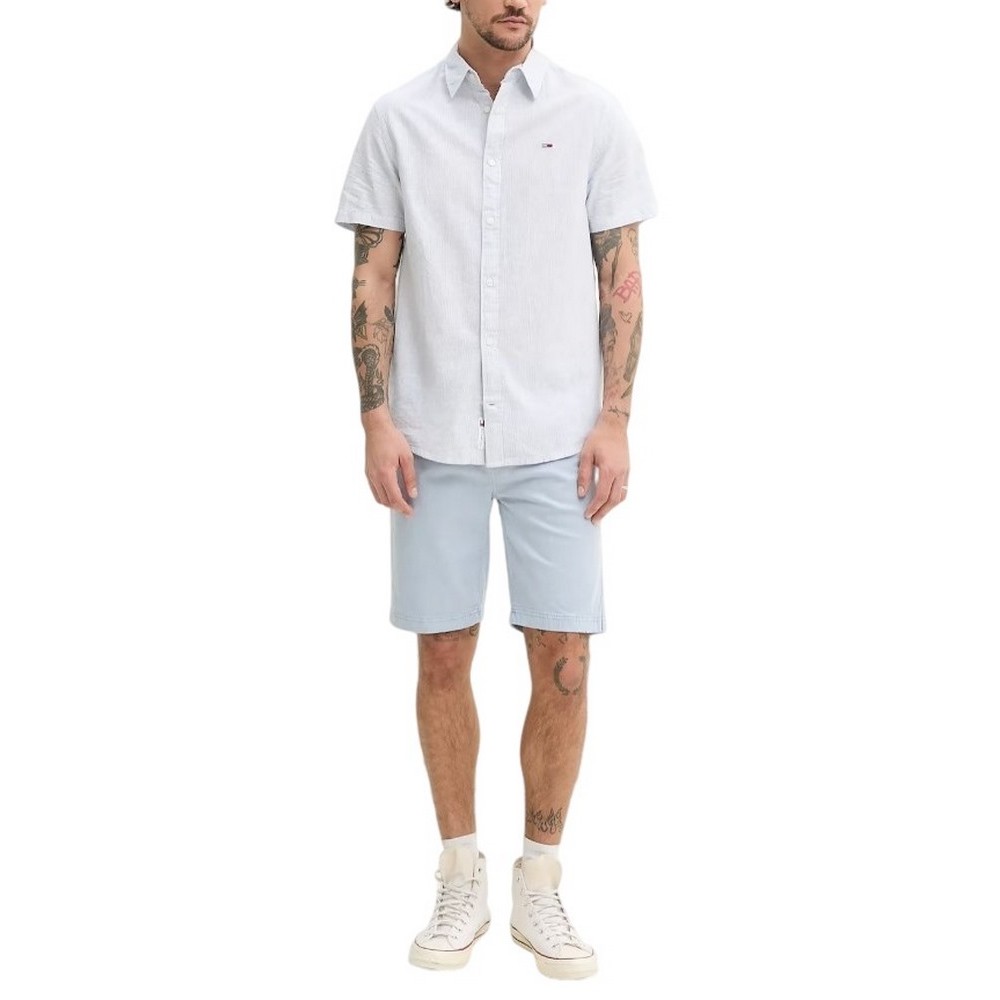 TOMMY JEANS  REG LINEN BLEND STP SS SHIRT ΠΟΥΚΑΜΙΣΟ ΑΝΔΡΙΚΟ BLUE