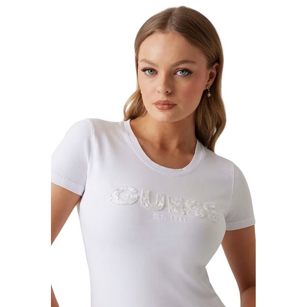 GUESS LOGO SEGQUINS TEE T-SHIRT ΜΠΛΟΥΖΑ ΓΥΝΑΙΚΕΙΑ WHITE
