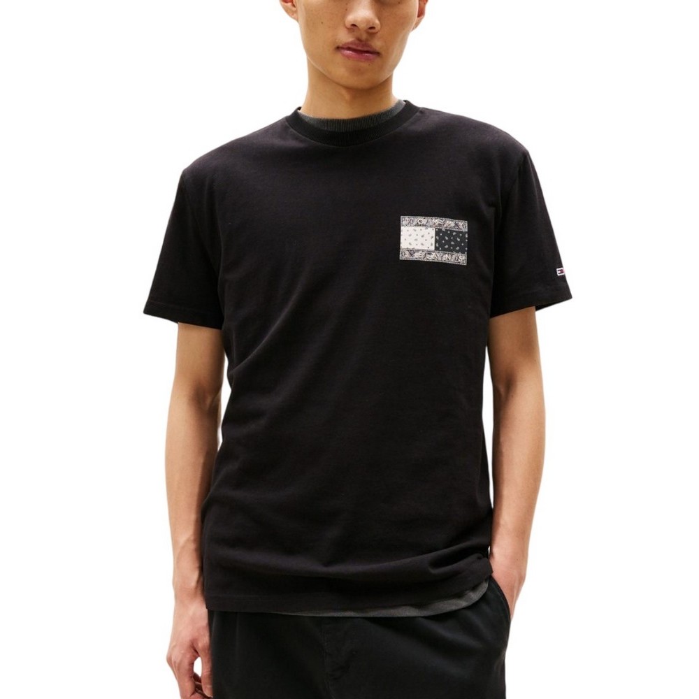 TOMMY JEANS REG PAISLEY FLAG TEE EXT ΜΠΛΟΥΖΑ ΑΝΔΡΙΚΗ BLACK