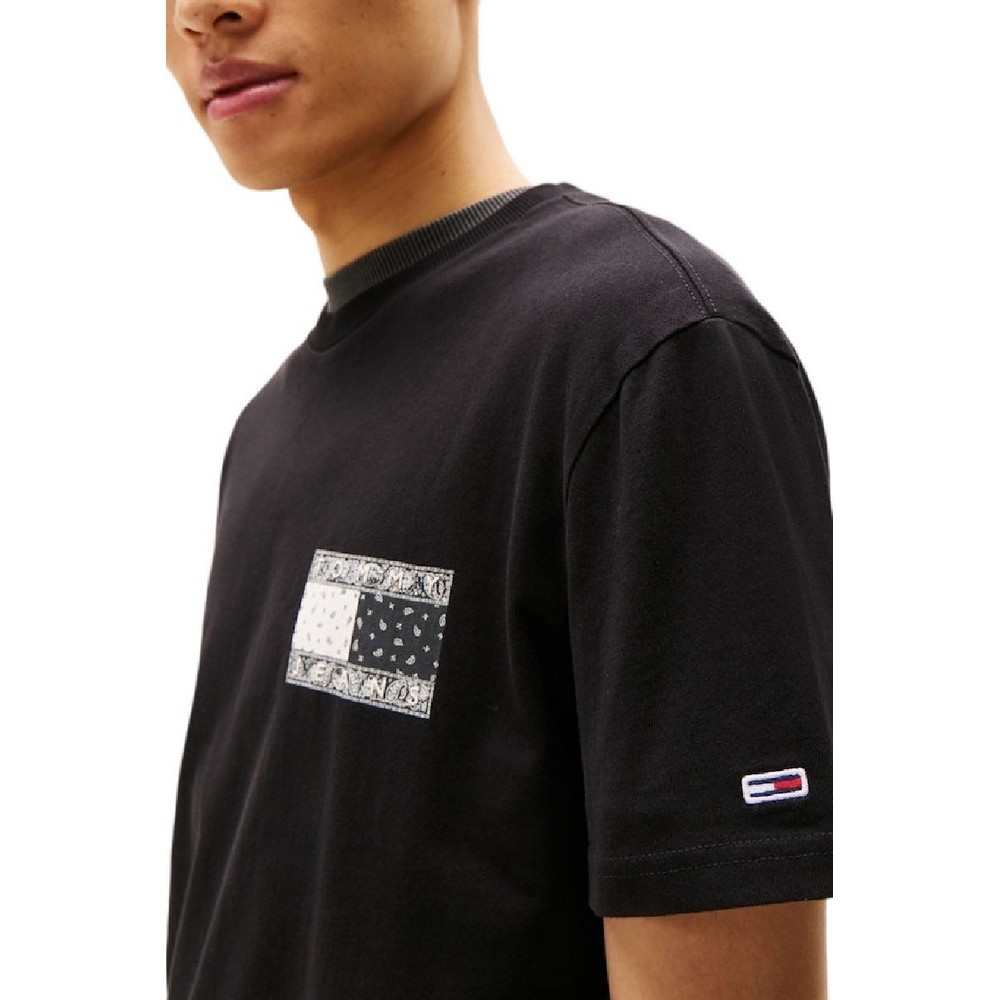 TOMMY JEANS REG PAISLEY FLAG TEE EXT ΜΠΛΟΥΖΑ ΑΝΔΡΙΚΗ BLACK