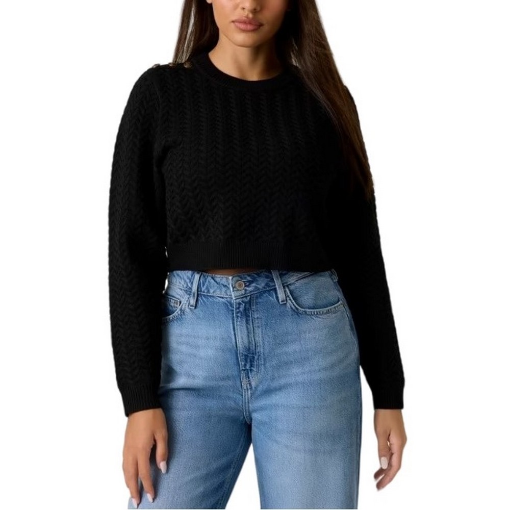 GUESS LOGO BUTTON REONA SWTR ΜΠΛΟΥΖΑ ΠΛΕΚΤΗ ΓΥΝΑΙΚΕΙΑ BLACK