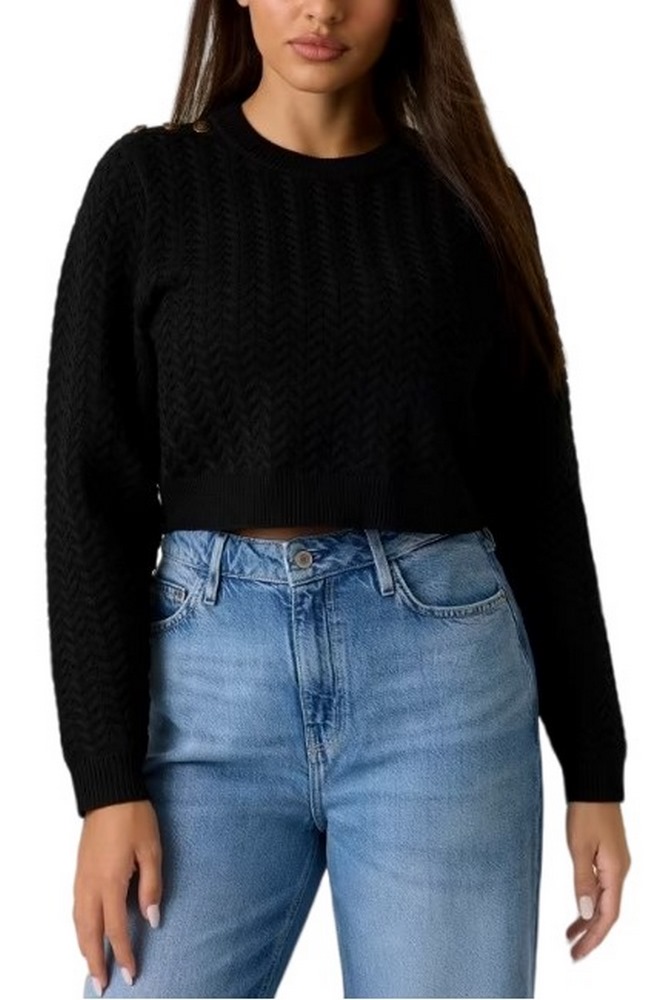 GUESS LOGO BUTTON REONA SWTR ΜΠΛΟΥΖΑ ΠΛΕΚΤΗ ΓΥΝΑΙΚΕΙΑ BLACK