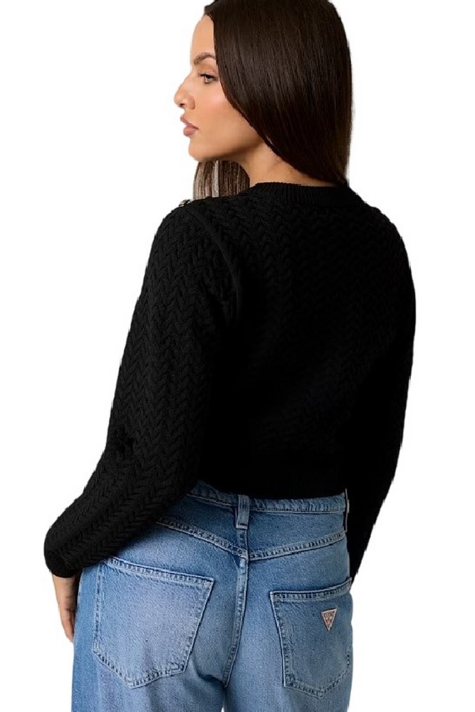GUESS LOGO BUTTON REONA SWTR ΜΠΛΟΥΖΑ ΠΛΕΚΤΗ ΓΥΝΑΙΚΕΙΑ BLACK
