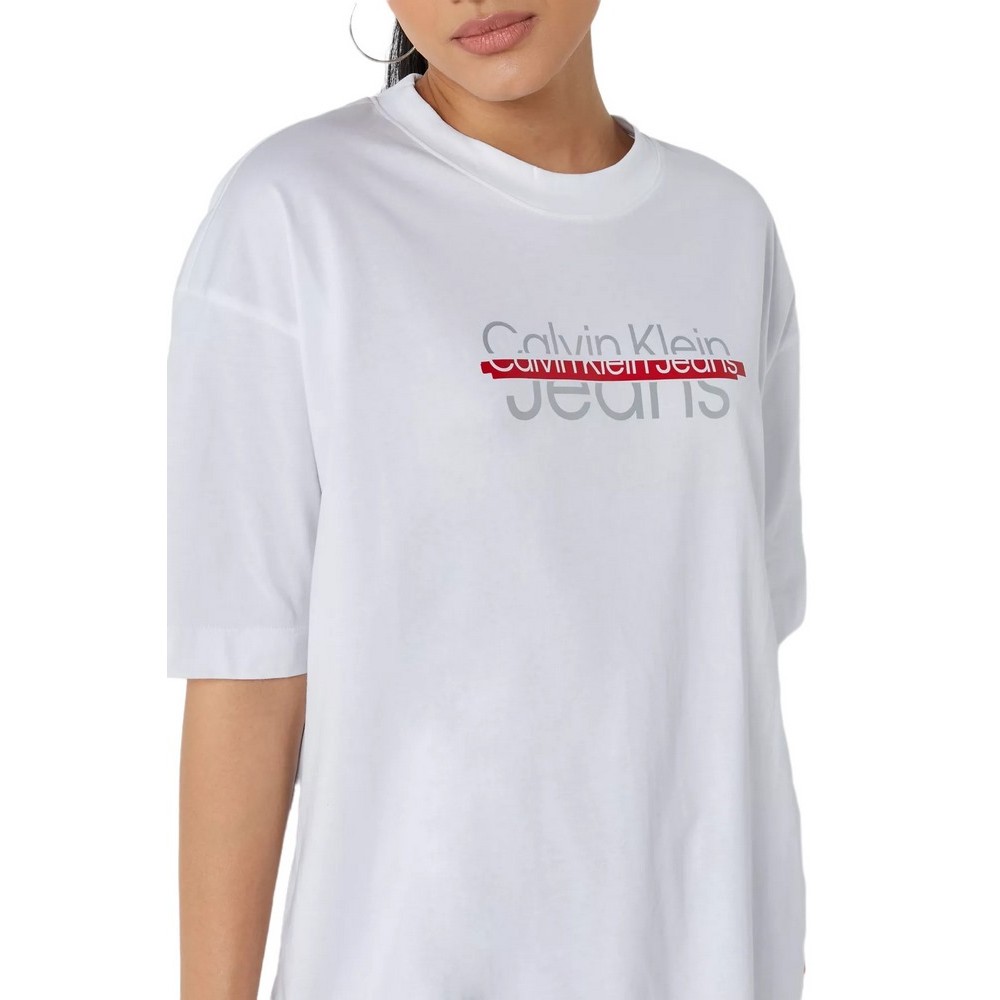 CALVIN KLEIN JEANS DISRUPTED LOGO OVERSUZED TEE T-SHIRT ΓΥΝΑΙΚΕΙΟ WHITE