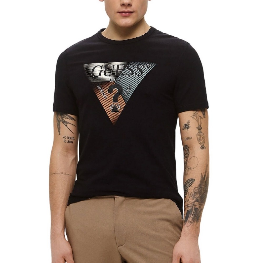 GUESS SS CN TRIANGLE TEE T-SHIRT ΜΠΛΟΥΖΑ ΑΝΔΡΙΚΗ BLACK