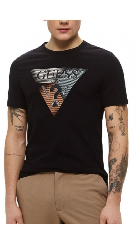 GUESS SS CN TRIANGLE TEE T-SHIRT ΜΠΛΟΥΖΑ ΑΝΔΡΙΚΗ BLACK