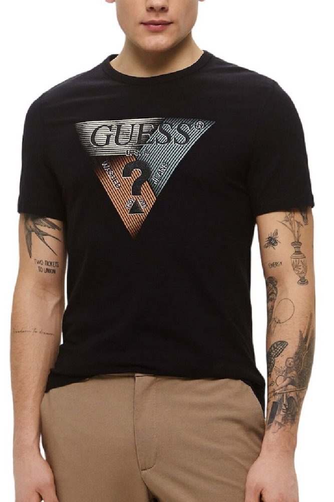 GUESS SS CN TRIANGLE TEE T-SHIRT ΜΠΛΟΥΖΑ ΑΝΔΡΙΚΗ BLACK