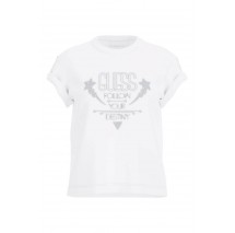 GUESS SS CN SLEEVES STRASS DETAIL T-SHIRT ΜΠΛΟΥΖΑ ΓΥΝΑΙΚΕΙΑ WHITE