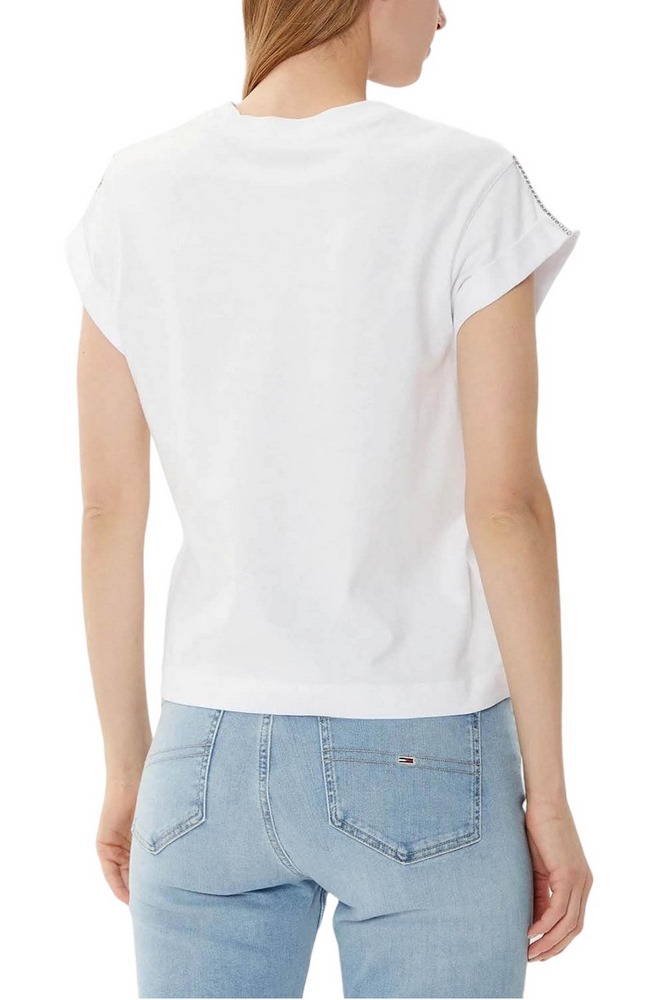 GUESS SS CN SLEEVES STRASS DETAIL T-SHIRT ΜΠΛΟΥΖΑ ΓΥΝΑΙΚΕΙΑ WHITE