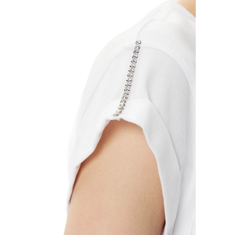 GUESS SS CN SLEEVES STRASS DETAIL T-SHIRT ΜΠΛΟΥΖΑ ΓΥΝΑΙΚΕΙΑ WHITE