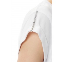 GUESS SS CN SLEEVES STRASS DETAIL T-SHIRT ΜΠΛΟΥΖΑ ΓΥΝΑΙΚΕΙΑ WHITE
