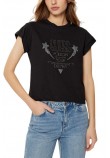 GUESS SS CN SLEEVES STRASS DETAIL T-SHIRT ΜΠΛΟΥΖΑ ΓΥΝΑΙΚΕΙΑ BLACK