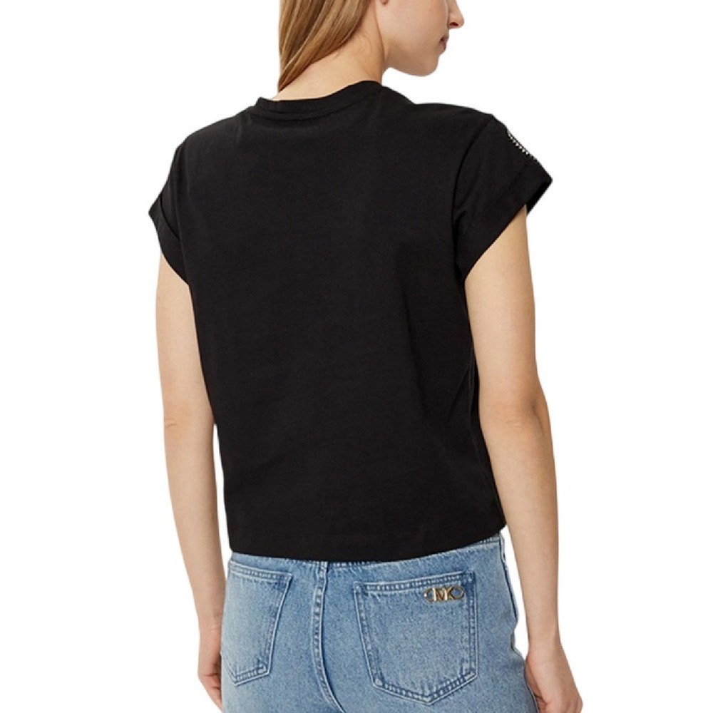 GUESS SS CN SLEEVES STRASS DETAIL T-SHIRT ΜΠΛΟΥΖΑ ΓΥΝΑΙΚΕΙΑ BLACK