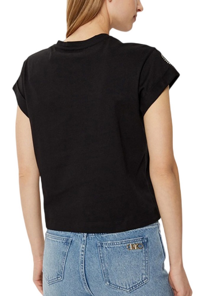 GUESS SS CN SLEEVES STRASS DETAIL T-SHIRT ΜΠΛΟΥΖΑ ΓΥΝΑΙΚΕΙΑ BLACK