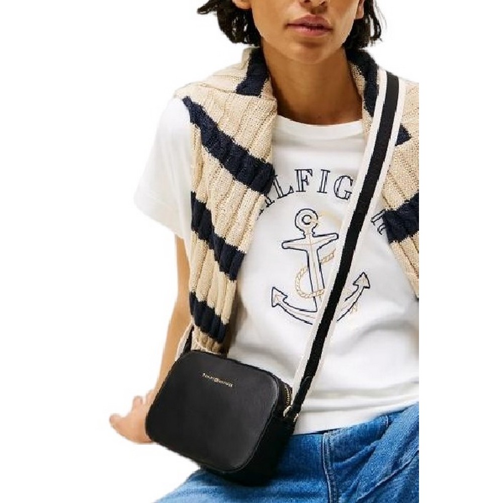TOMMY HILFIGER LOGOTAPE CAMERA BAG ΤΣΑΝΤΑ ΓΥΝΑΙΚΕΙΑ BLACK