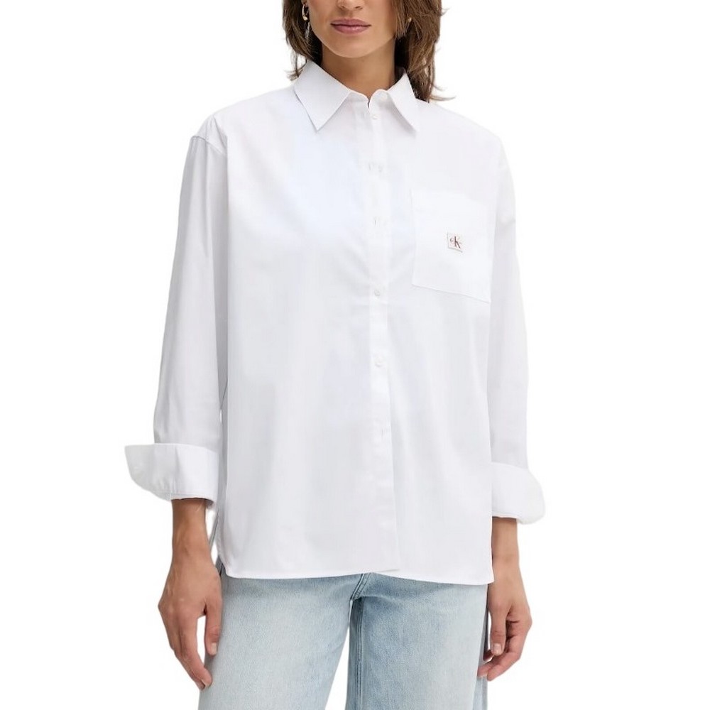 CALVIN KLEIN JEANS POPLIN RELAXED SHIRT ΠΟΥΚΑΜΙΣΟ ΓΥΝΑΙΚΕΙΟ WHITE