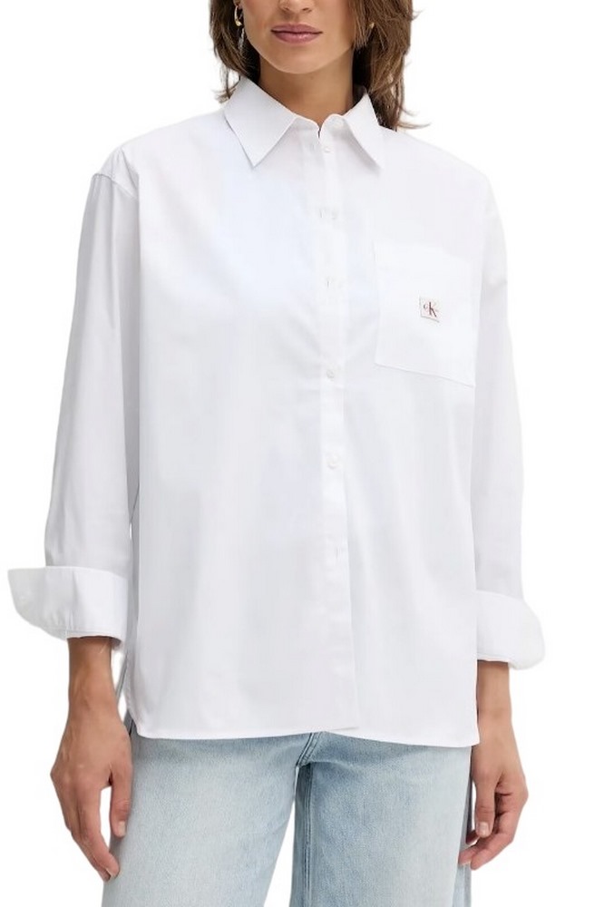 CALVIN KLEIN JEANS POPLIN RELAXED SHIRT ΠΟΥΚΑΜΙΣΟ ΓΥΝΑΙΚΕΙΟ WHITE