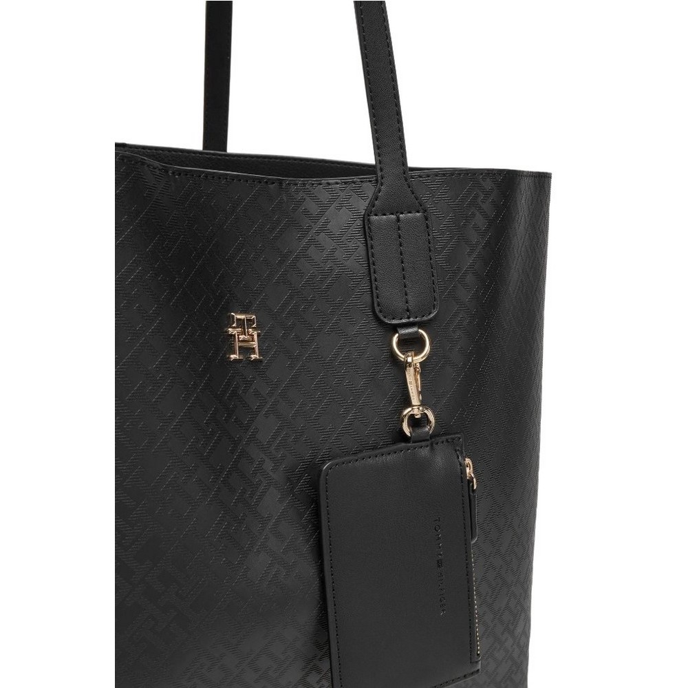 TOMMY HILFIGER DISTINCT TOTE MONO ΤΣΑΝΤΑ ΓΥΝΑΙΚΕΙΑ BLACK